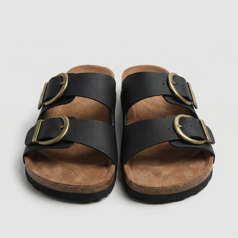 Calmbuck - Open-Toe Flat Sandal With Buckle Strap
