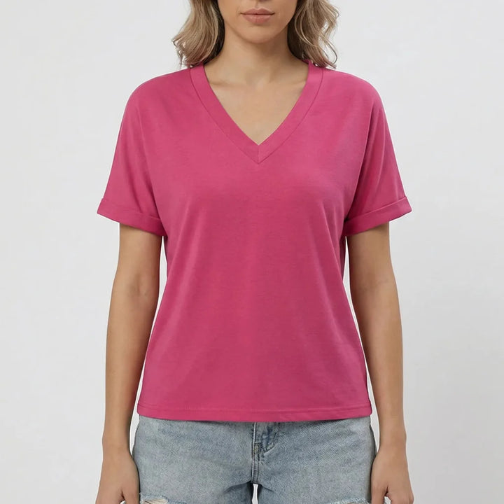 Casuvee - V-Neck Short Sleeve Casual Tee