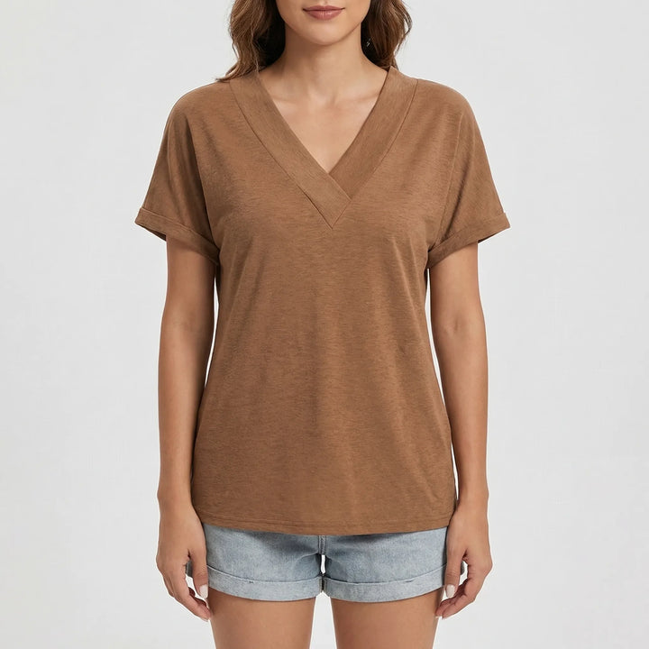 Casuvee - V-Neck Short Sleeve Casual Tee