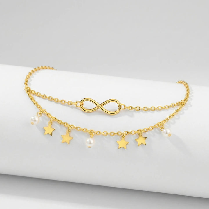 Celestara - Layered Double-Chain Charm Anklet