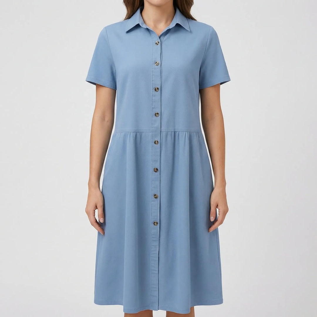 Chambray - Button-Down Tiered Midi Dress