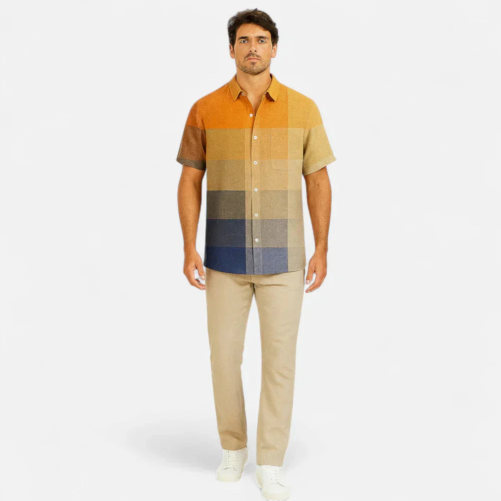 Men’s Premium Linen Artistic Print Short Sleeve Shirt