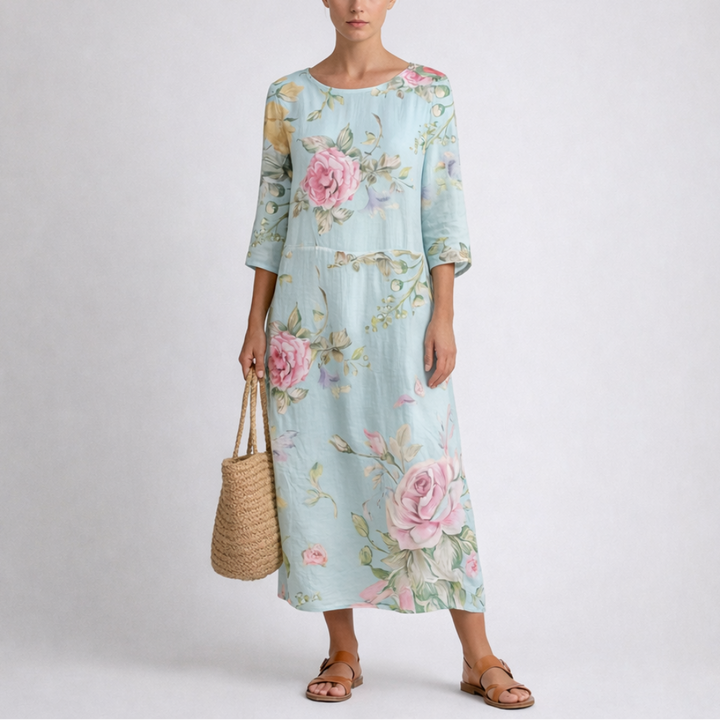 Kvinnors eleganta blommiga sommarklänning