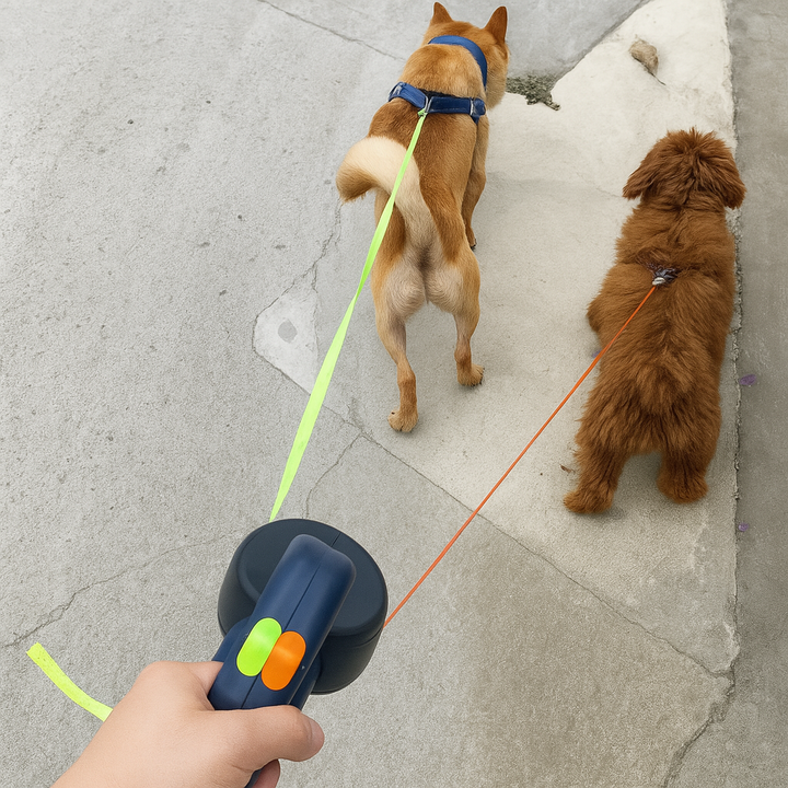 Dubbel Återdragbar Hundkoppel med 360° Rotation