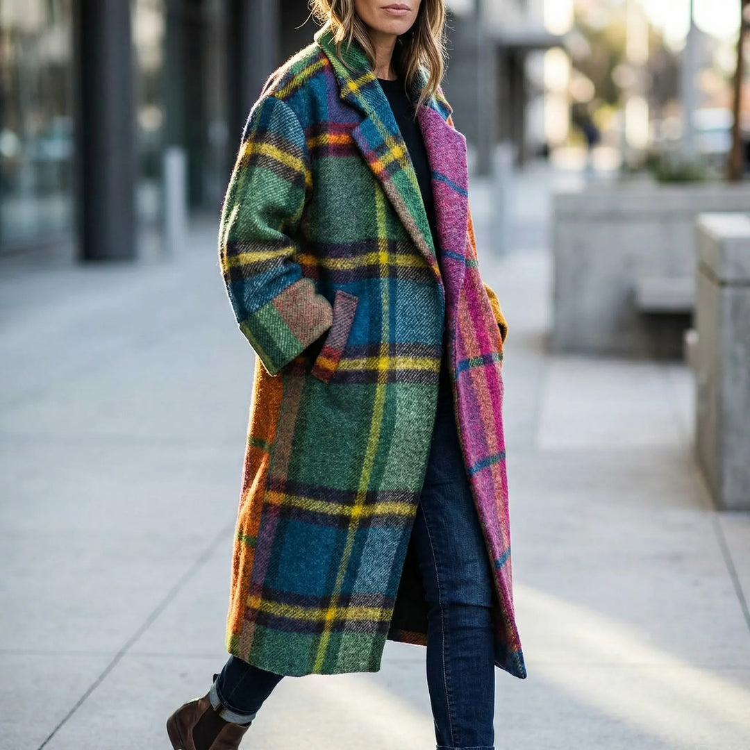 Chromacoat - Colorblock Plaid Longline Coat