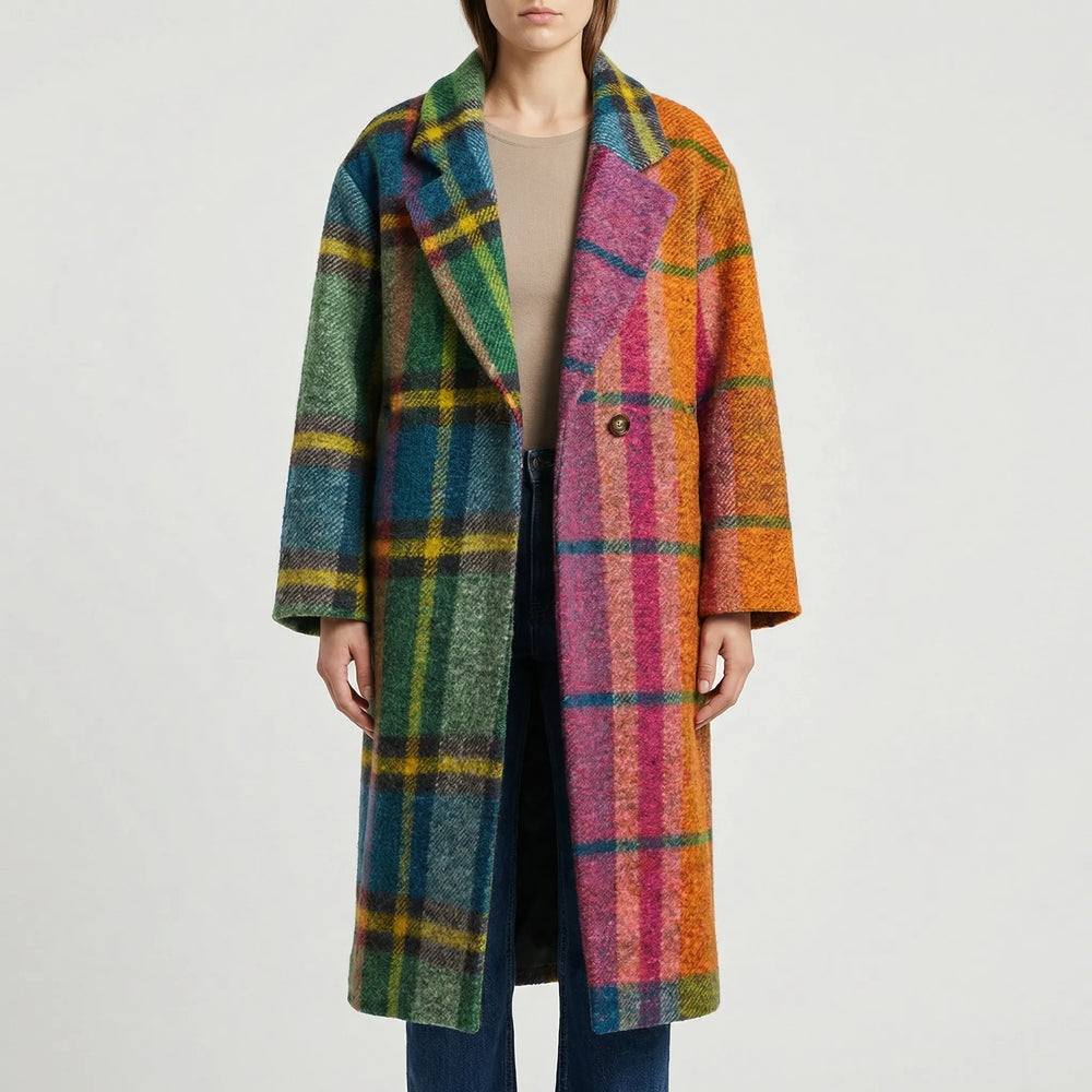 Chromacoat - Colorblock Plaid Longline Coat