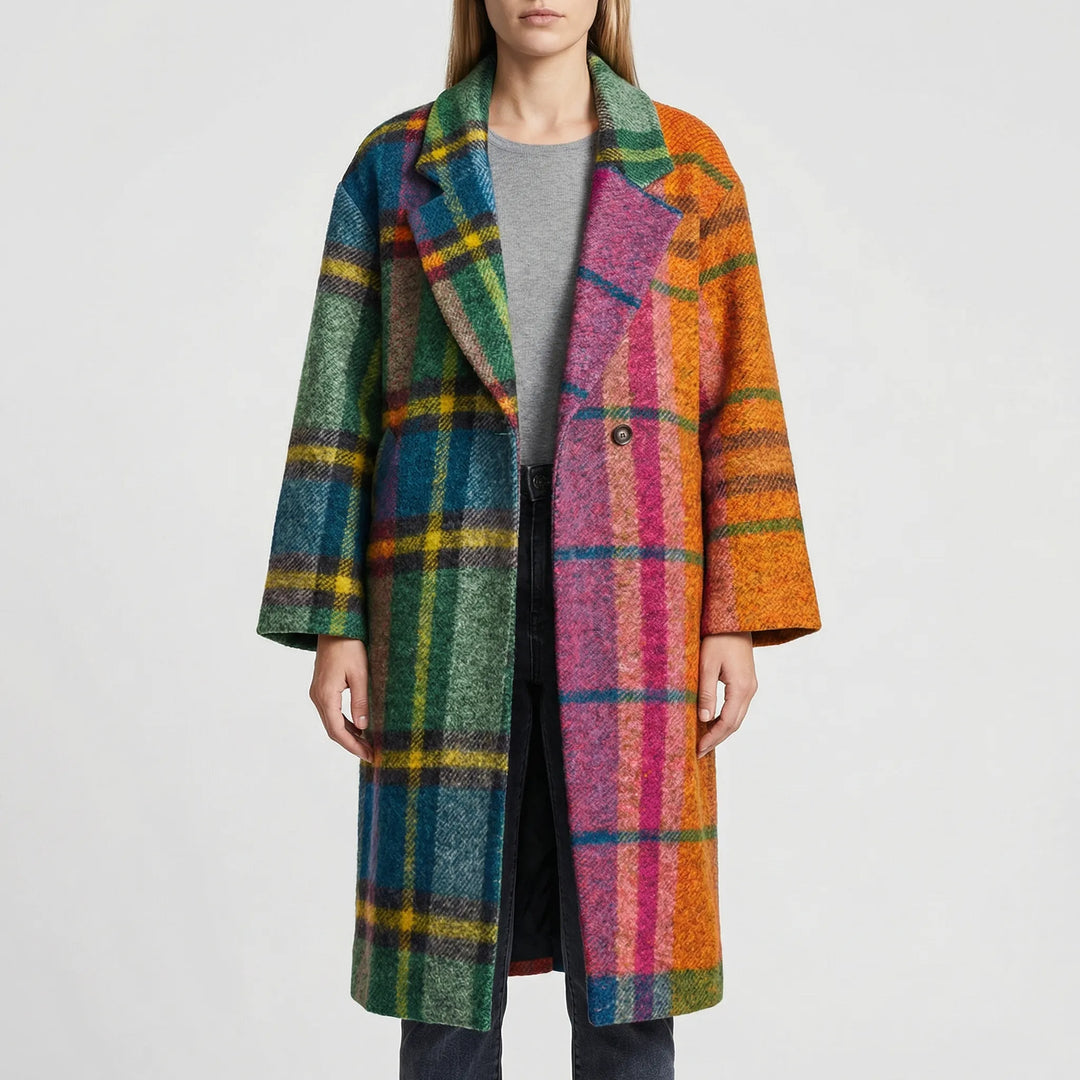 Chromacoat - Colorblock Plaid Longline Coat