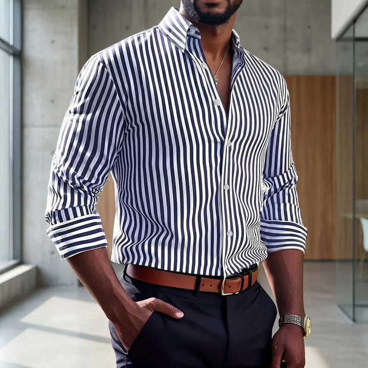 Claddurn - Long Sleeve Striped Button-Down Shirt