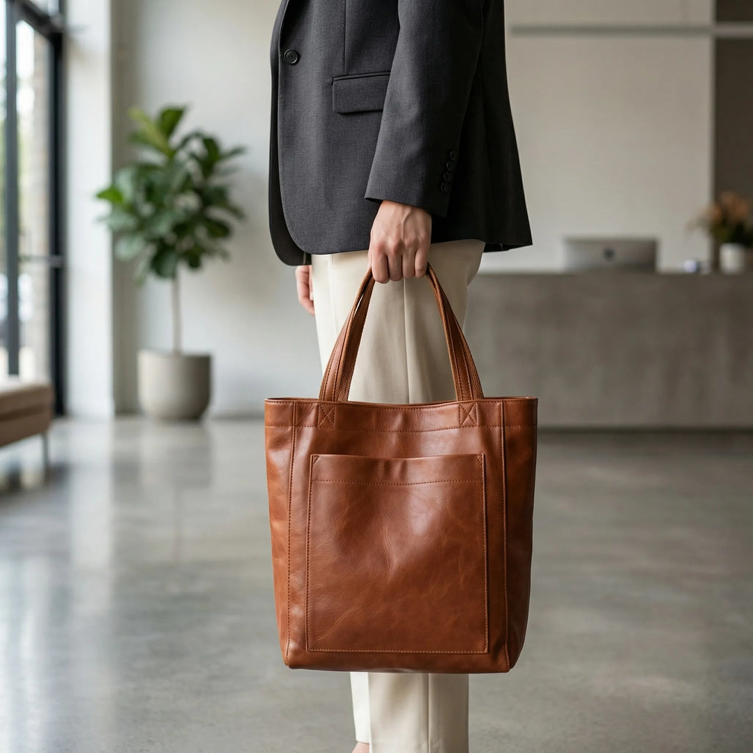 Clarenova - Structured Genuine Leather Tote Bag