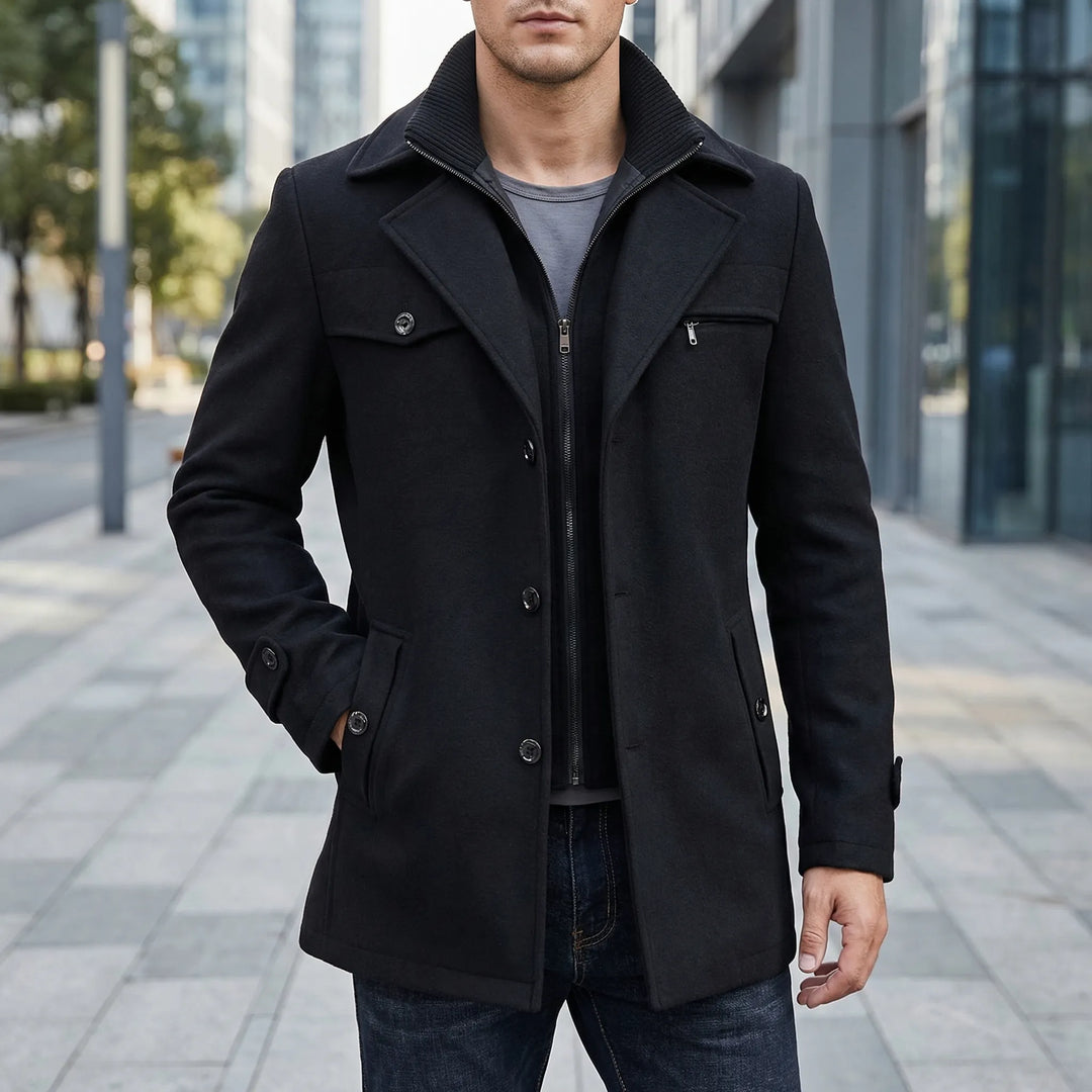 Clarenox - Lapel Collar Button-Front Men's Jacket