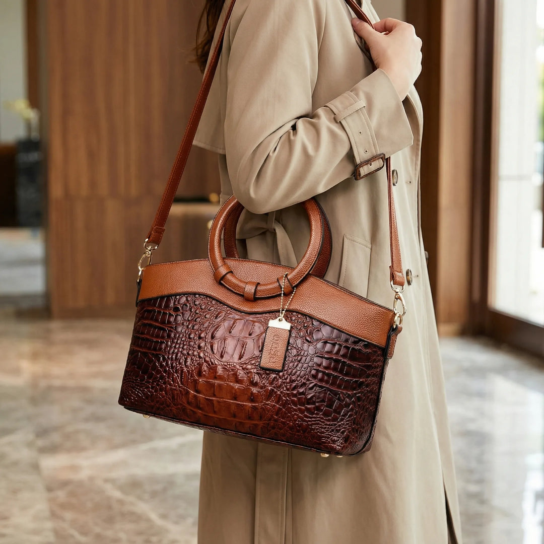 Clarevon - Structured Crocodile-Embossed Tote Bag