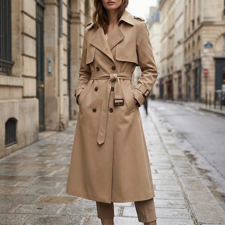 Clarisette - Double-Breasted Mid-Length Trench Coat