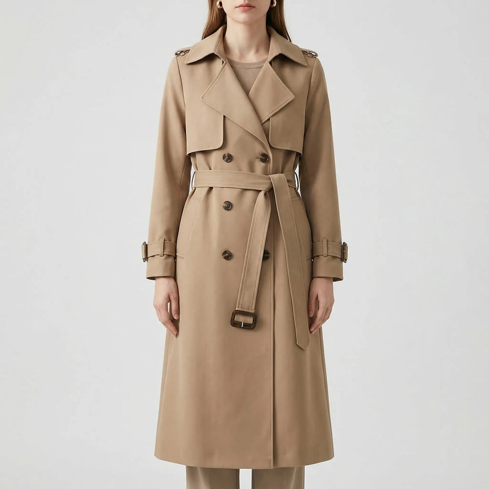 Clarisette - Double-Breasted Mid-Length Trench Coat