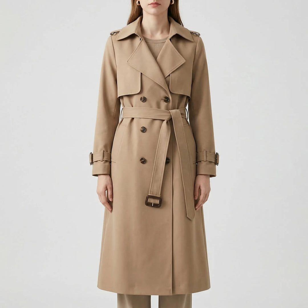 Clarisette - Double-Breasted Mid-Length Trench Coat