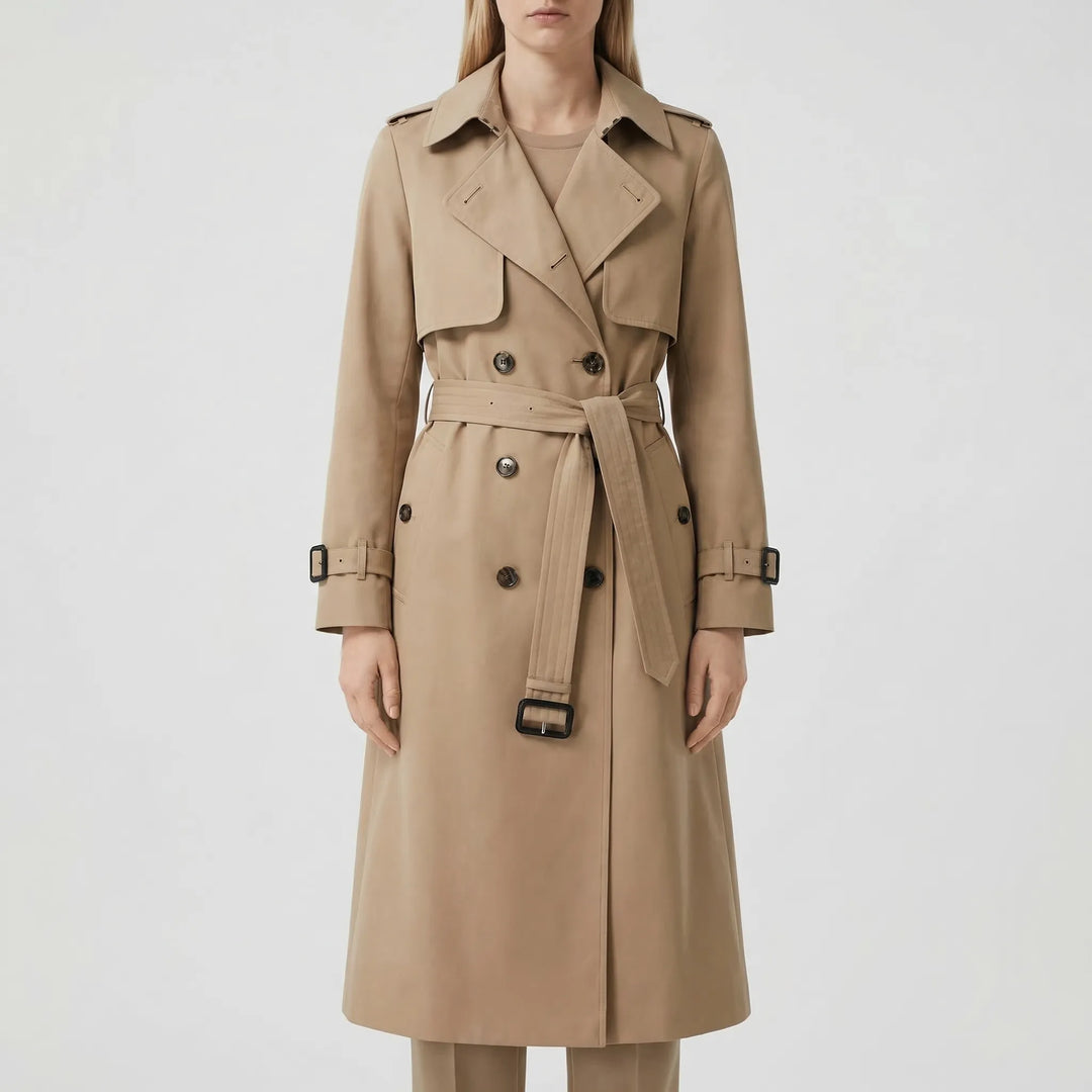 Clarisette - Double-Breasted Mid-Length Trench Coat