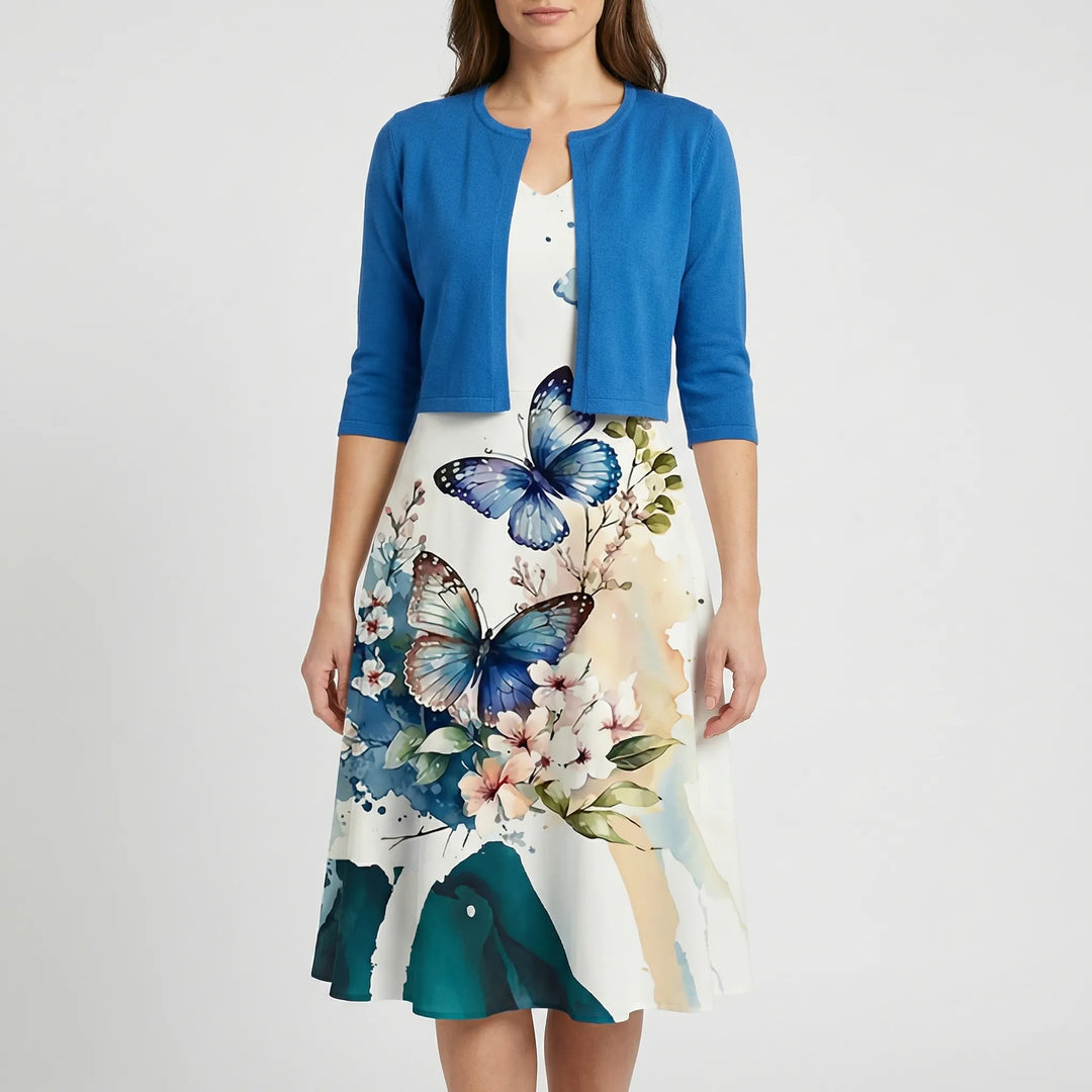 Clarivesse - Abstract Print Midi-Length Dress