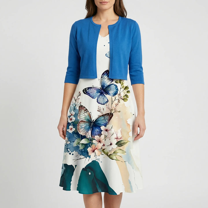 Clarivesse - Abstract Print Midi-Length Dress
