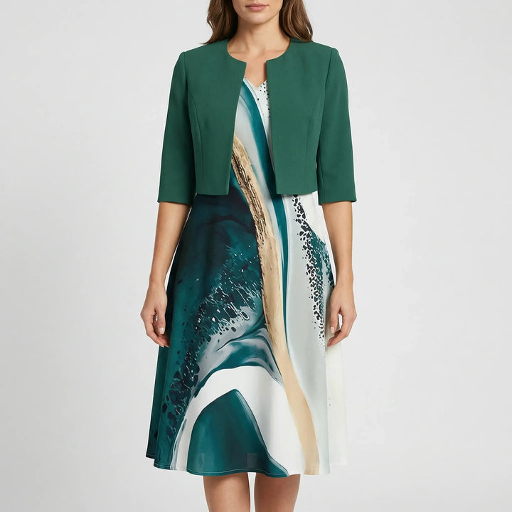 Clarivesse - Abstract Print Midi-Length Dress