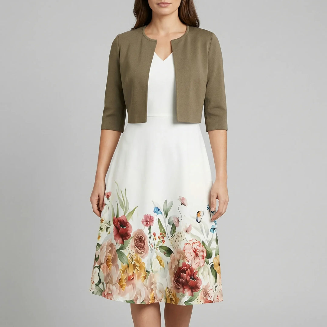 Clarivesse - Abstract Print Midi-Length Dress
