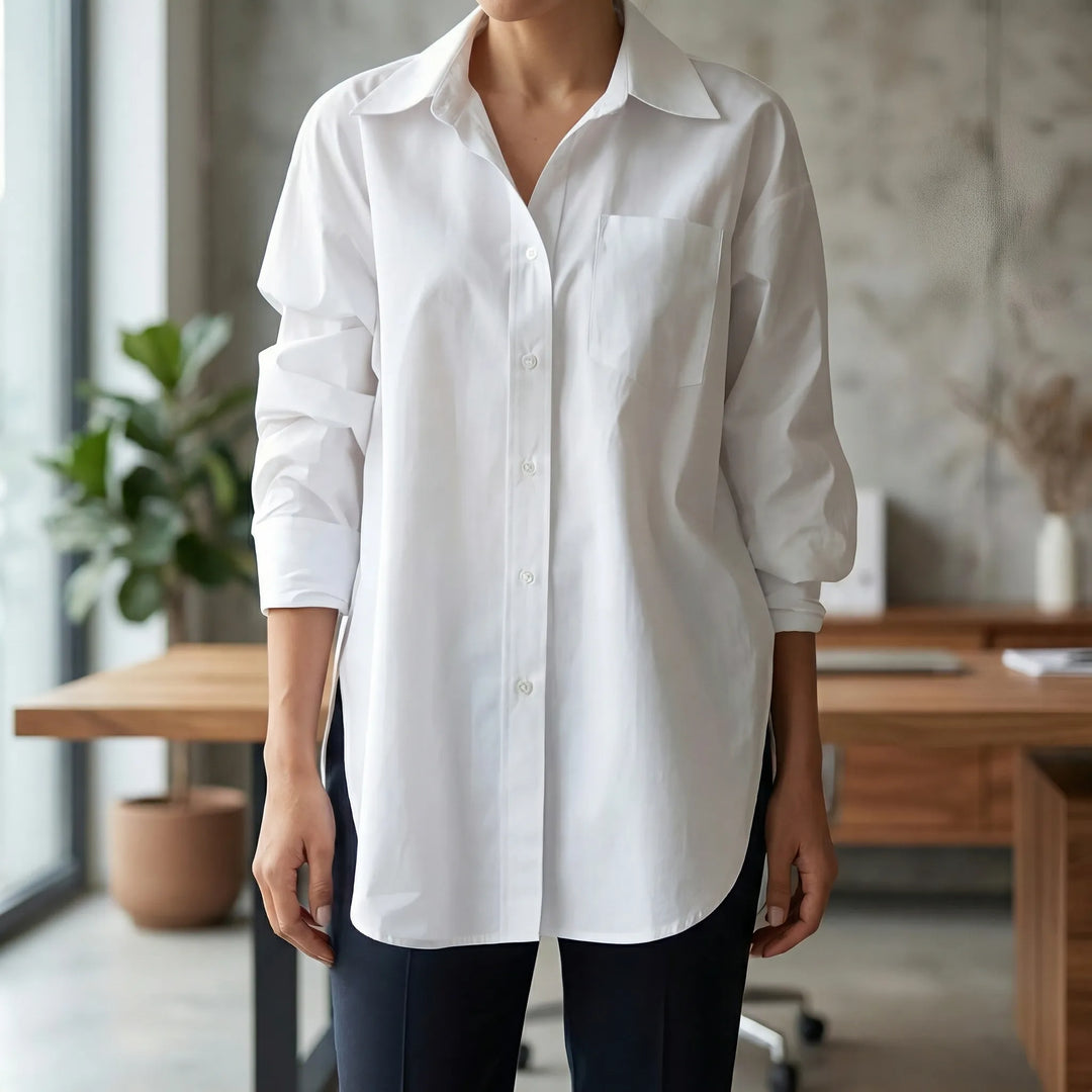 Clarvelle - Relaxed Structured Button-Front Blouse