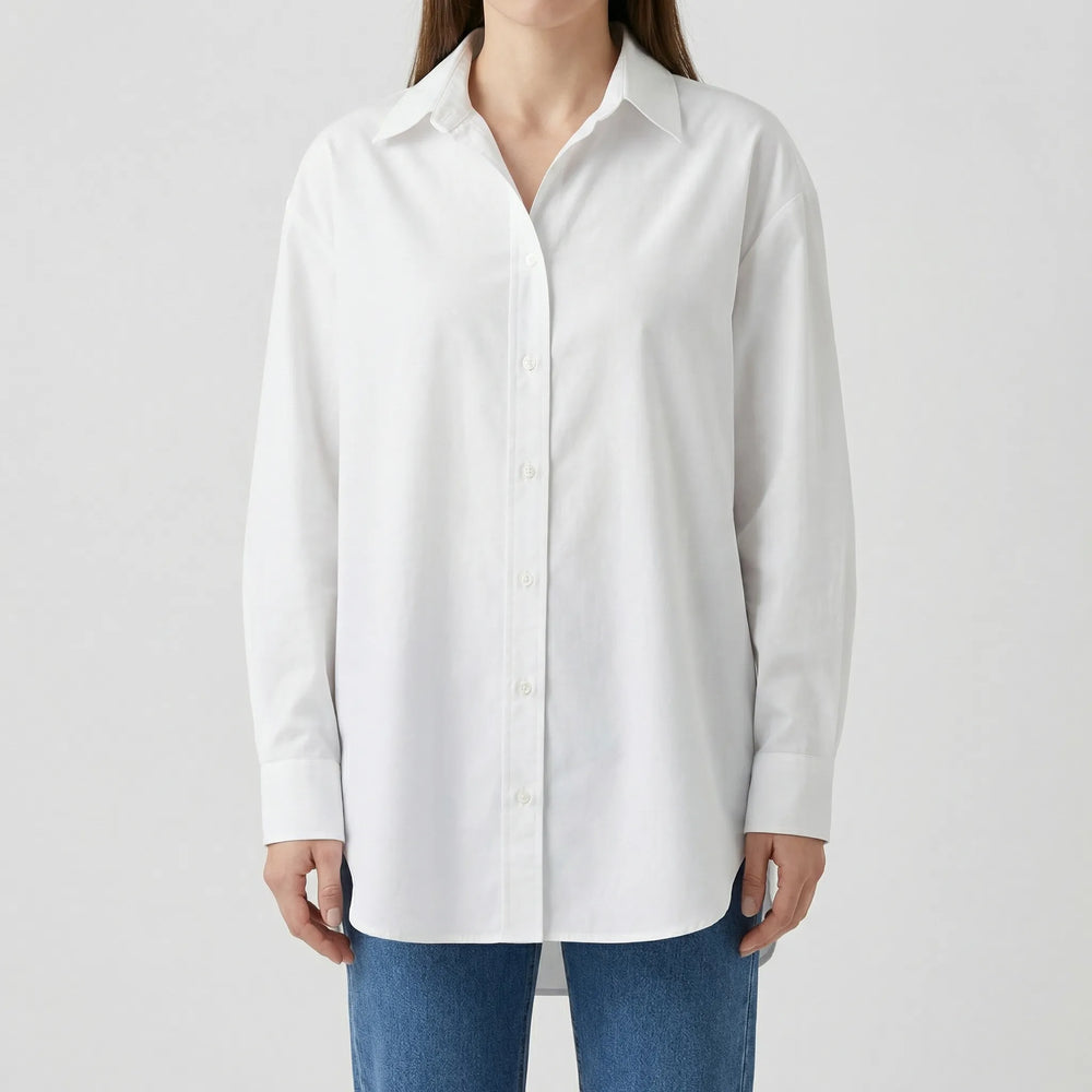 Clarvelle - Relaxed Structured Button-Front Blouse
