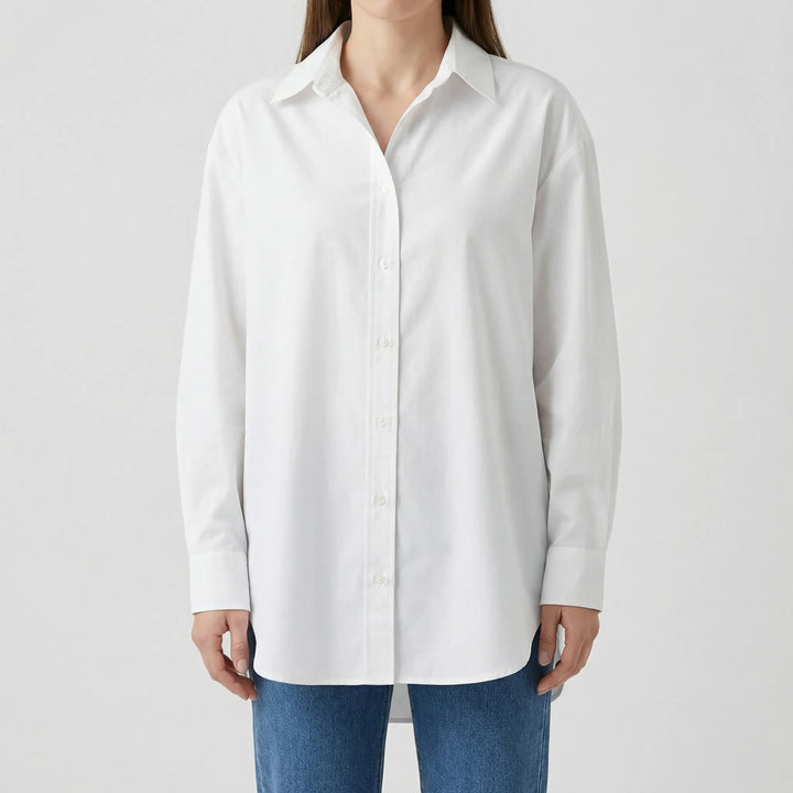 Clarvelle - Relaxed Structured Button-Front Blouse