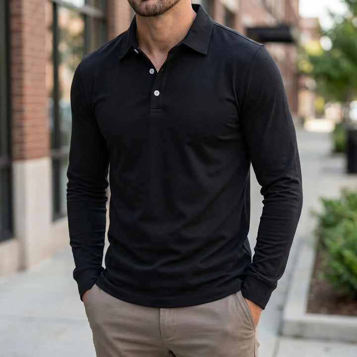Classon - Long-Sleeve Button-Collar Polo Shirt