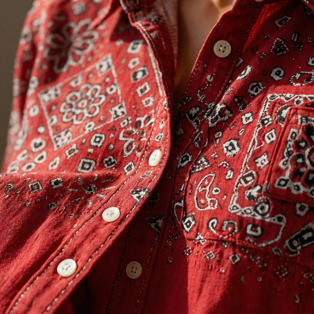 Clayvera - Boho-Print Long Sleeve Button-Down Shirt