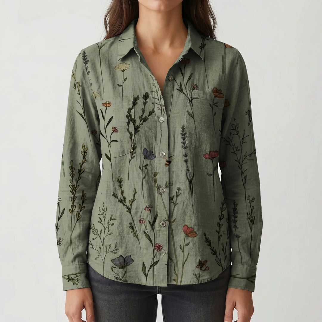 Clayvera - Boho-Print Long Sleeve Button-Down Shirt