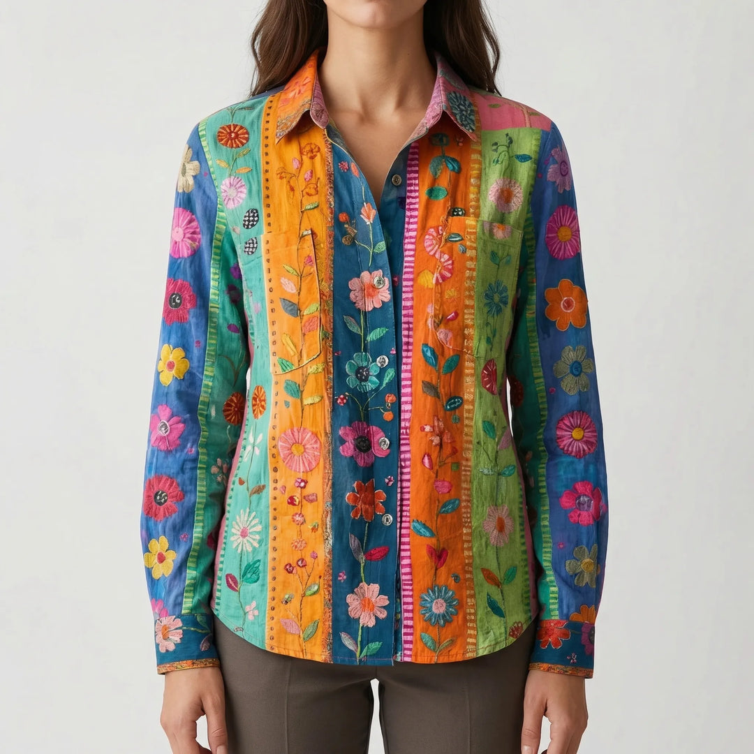 Clayvera - Boho-Print Long Sleeve Button-Down Shirt
