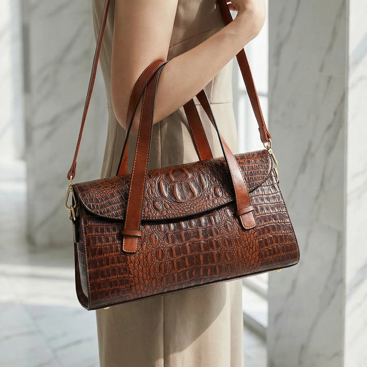 Cleovelle - Embossed Croc-Texture Structured Handbag