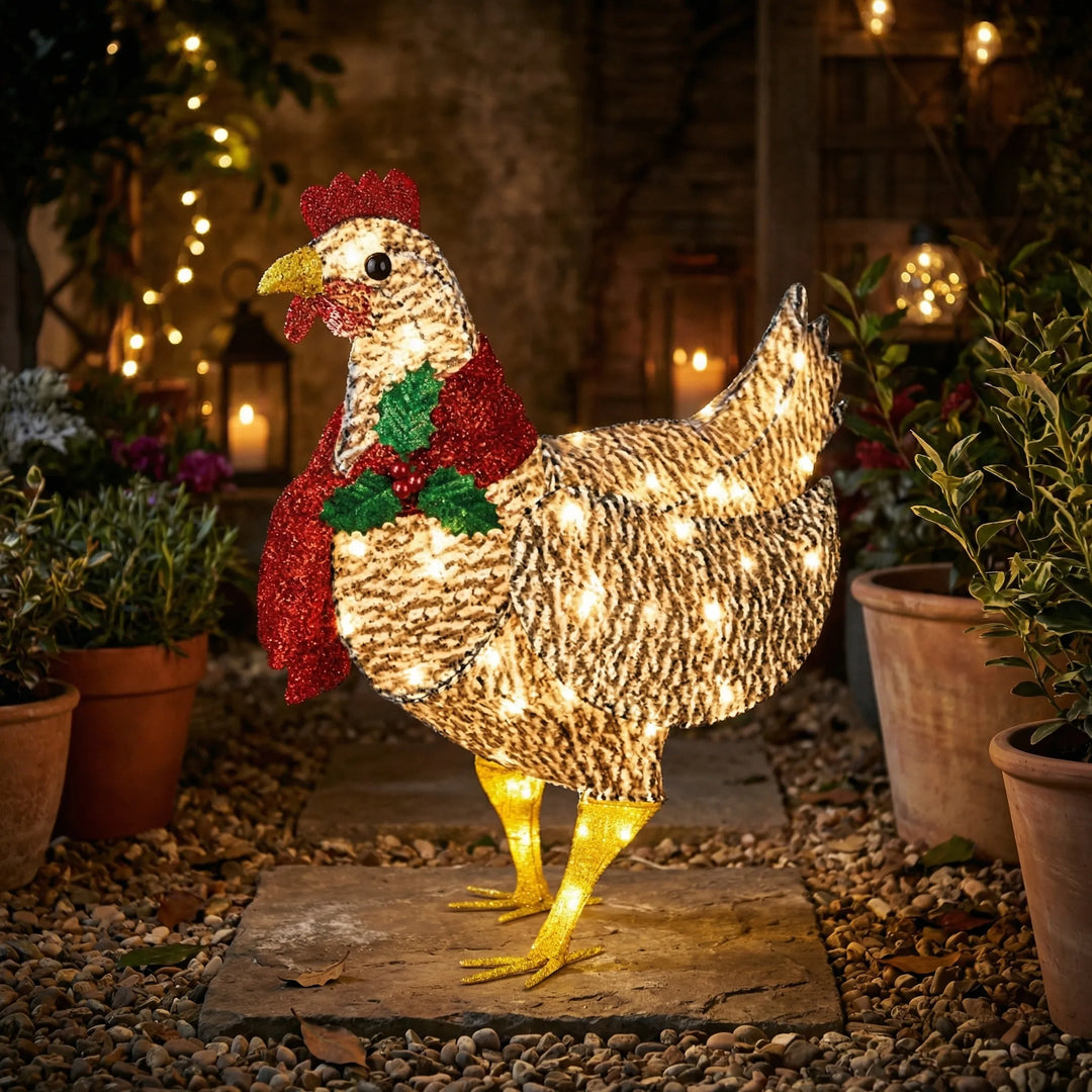 Cluckmas - Light-Up Chicken Holiday Yard Decoration
