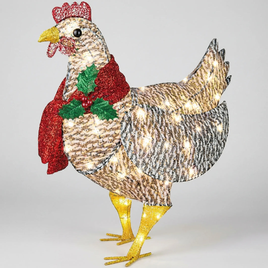 Cluckmas - Light-Up Chicken Holiday Yard Decoration