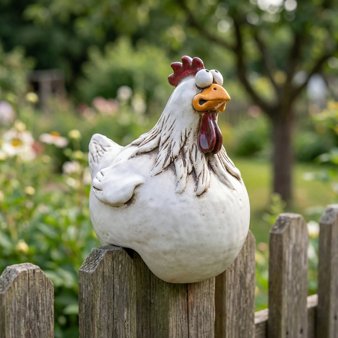Cluckston - Whimsical Rooster Fence Ornament Set
