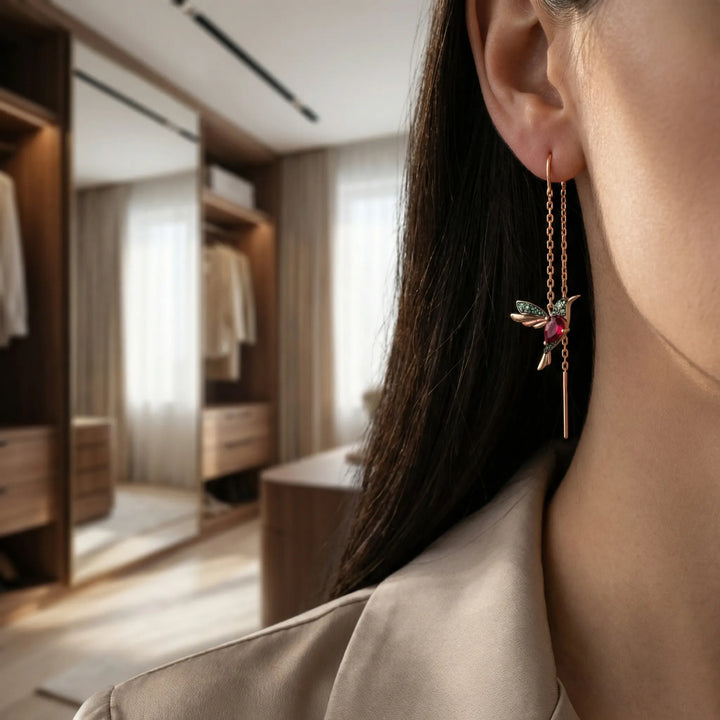Colibrix - Hummingbird Motif Threader Drop Earrings