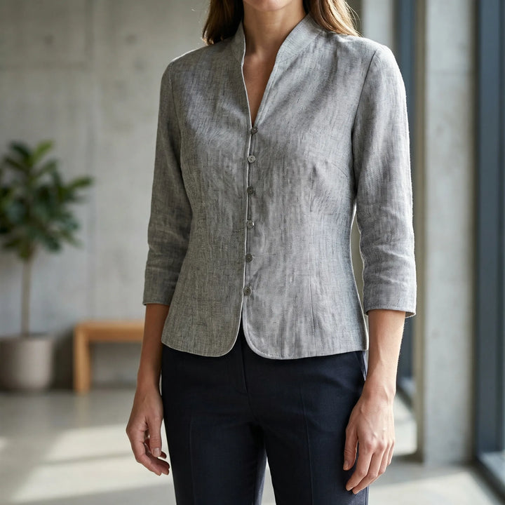 Collarva - Stand-Collar Button-Front Women's Blouse