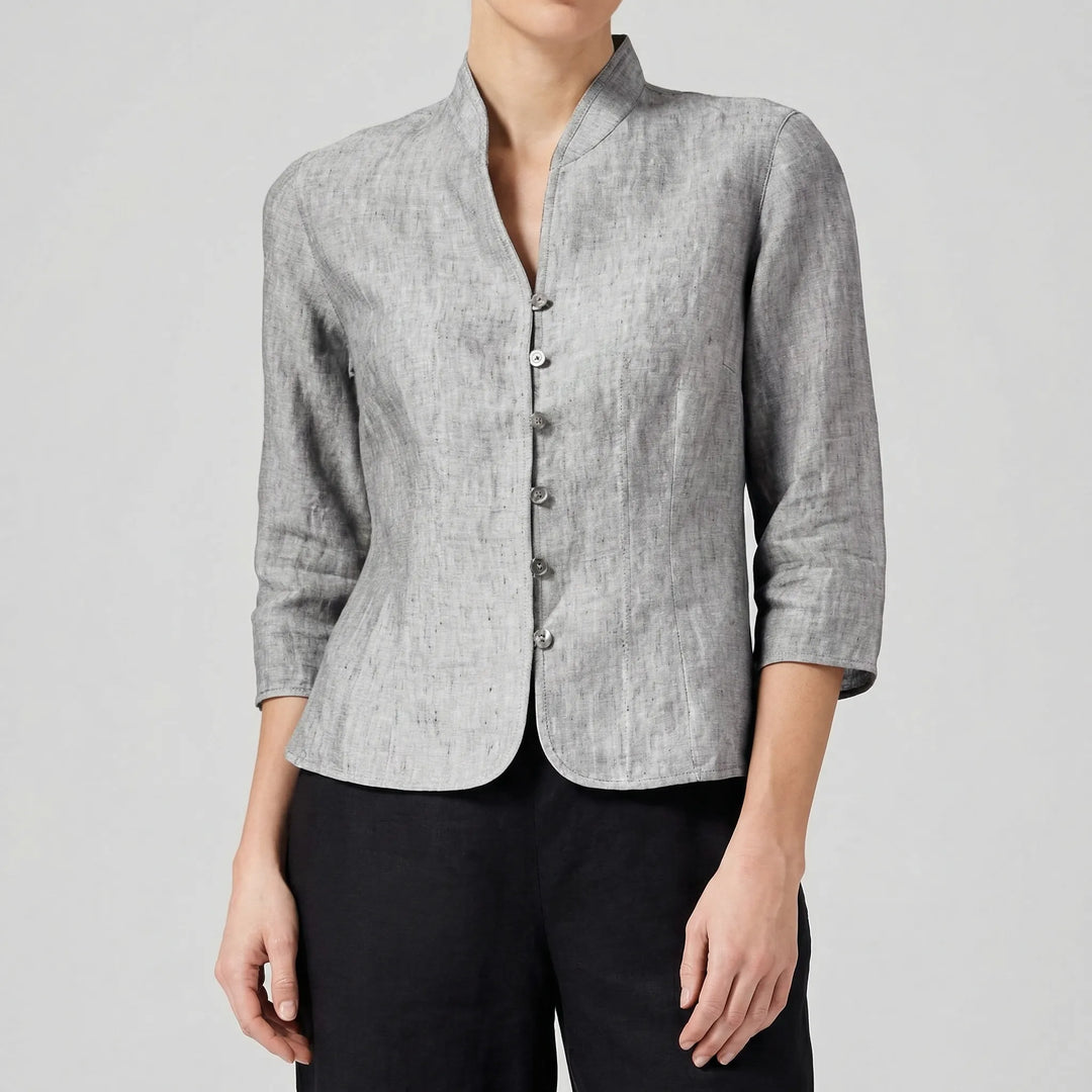 Collarva - Stand-Collar Button-Front Women's Blouse