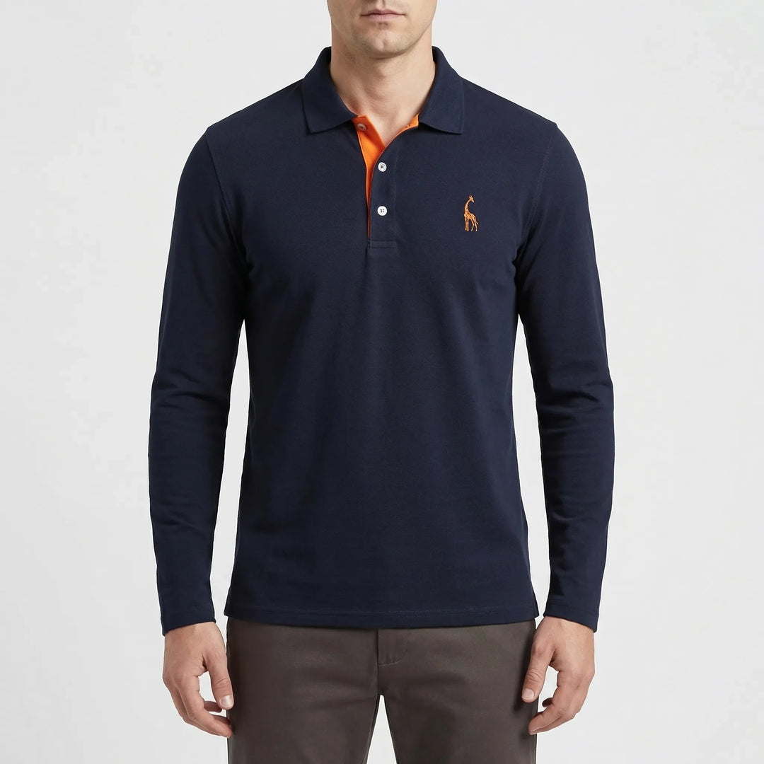 Colleno - Long-Sleeve Polo With Contrast Placket