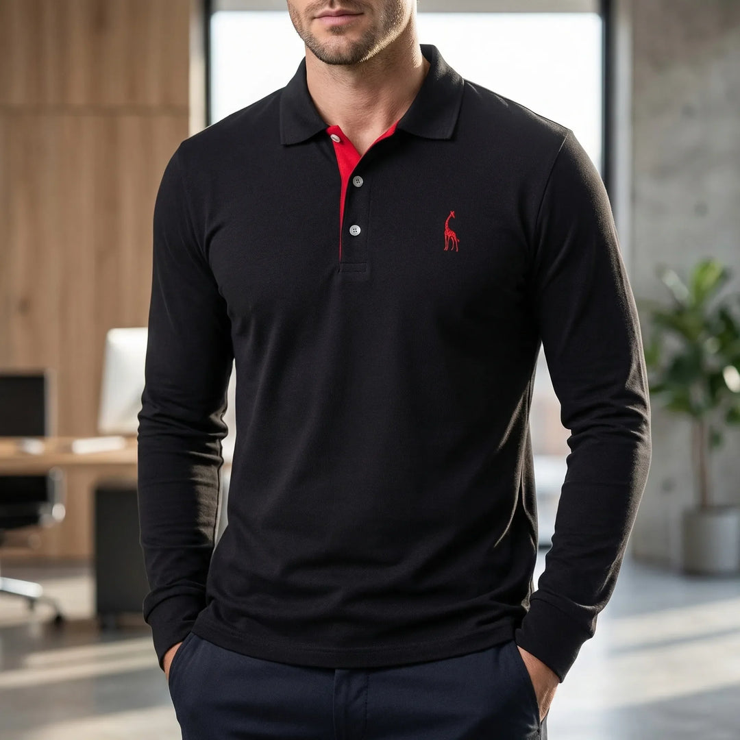 Colleno - Long-Sleeve Polo With Contrast Placket