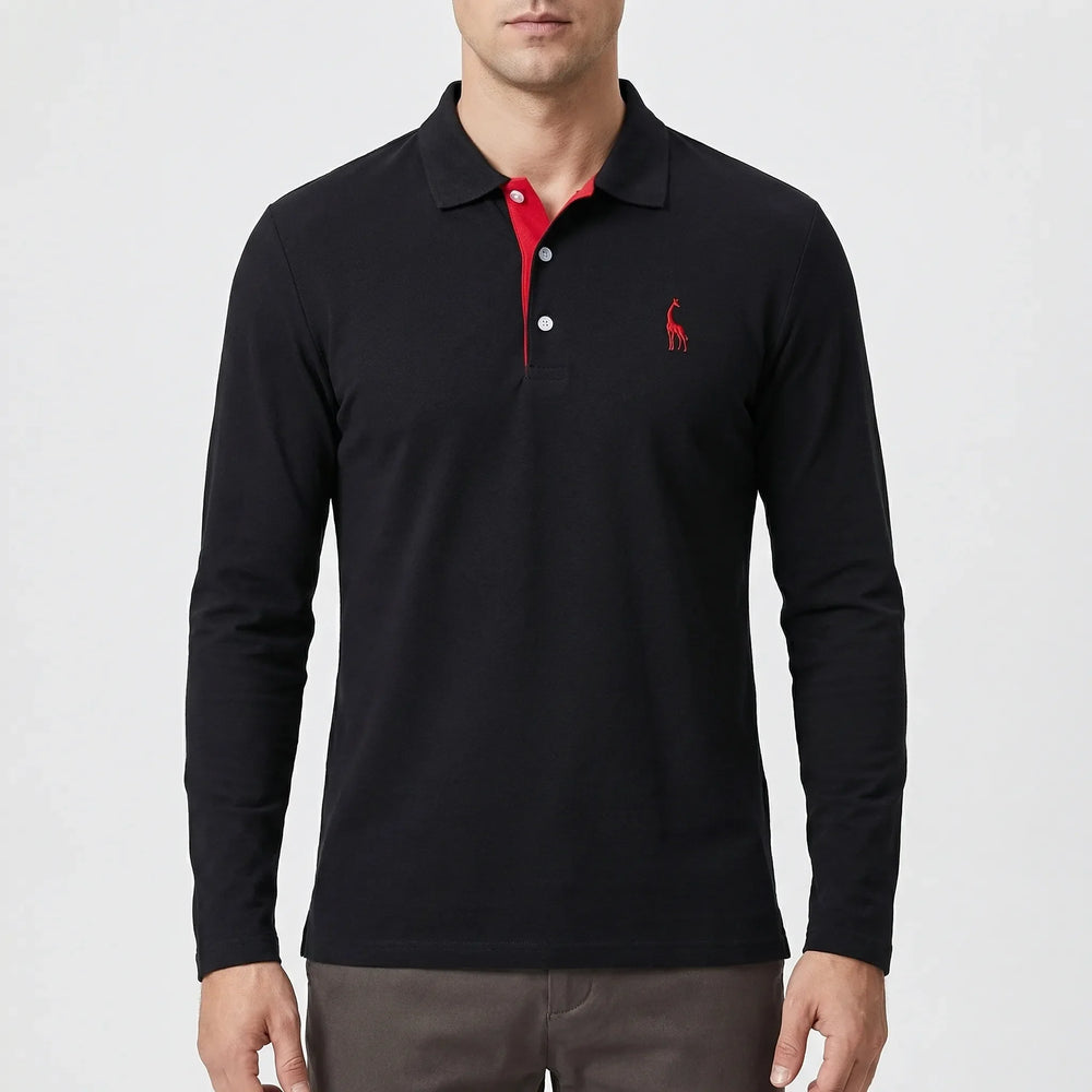 Colleno - Long-Sleeve Polo With Contrast Placket