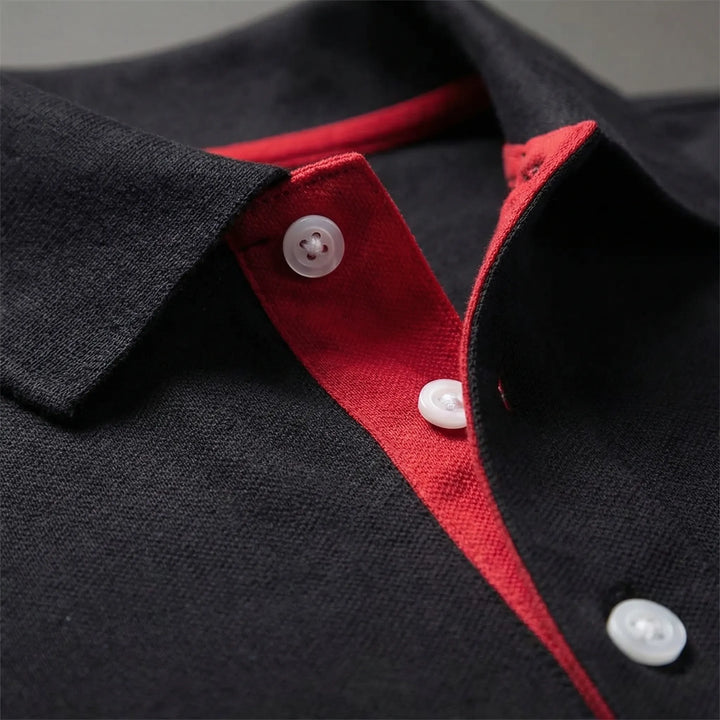 Colleno - Long-Sleeve Polo With Contrast Placket