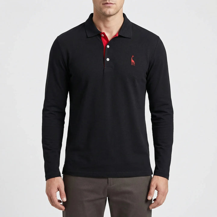 Colleno - Long-Sleeve Polo With Contrast Placket