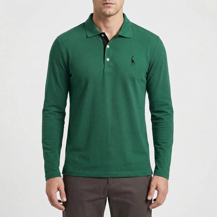 Colleno - Long-Sleeve Polo With Contrast Placket