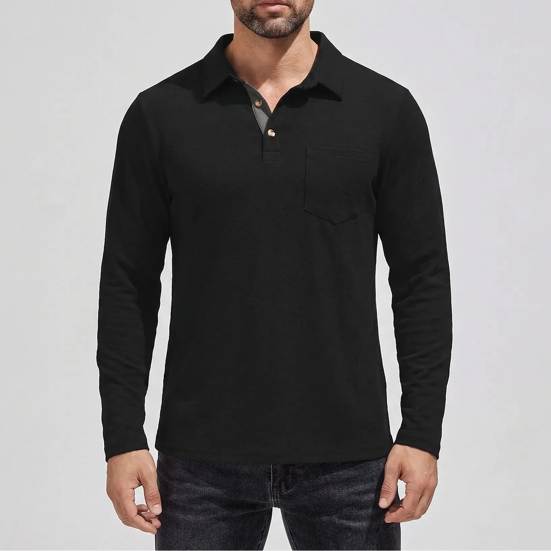 Collenzo - Long-Sleeve Polo Shirt With Chest Pocket