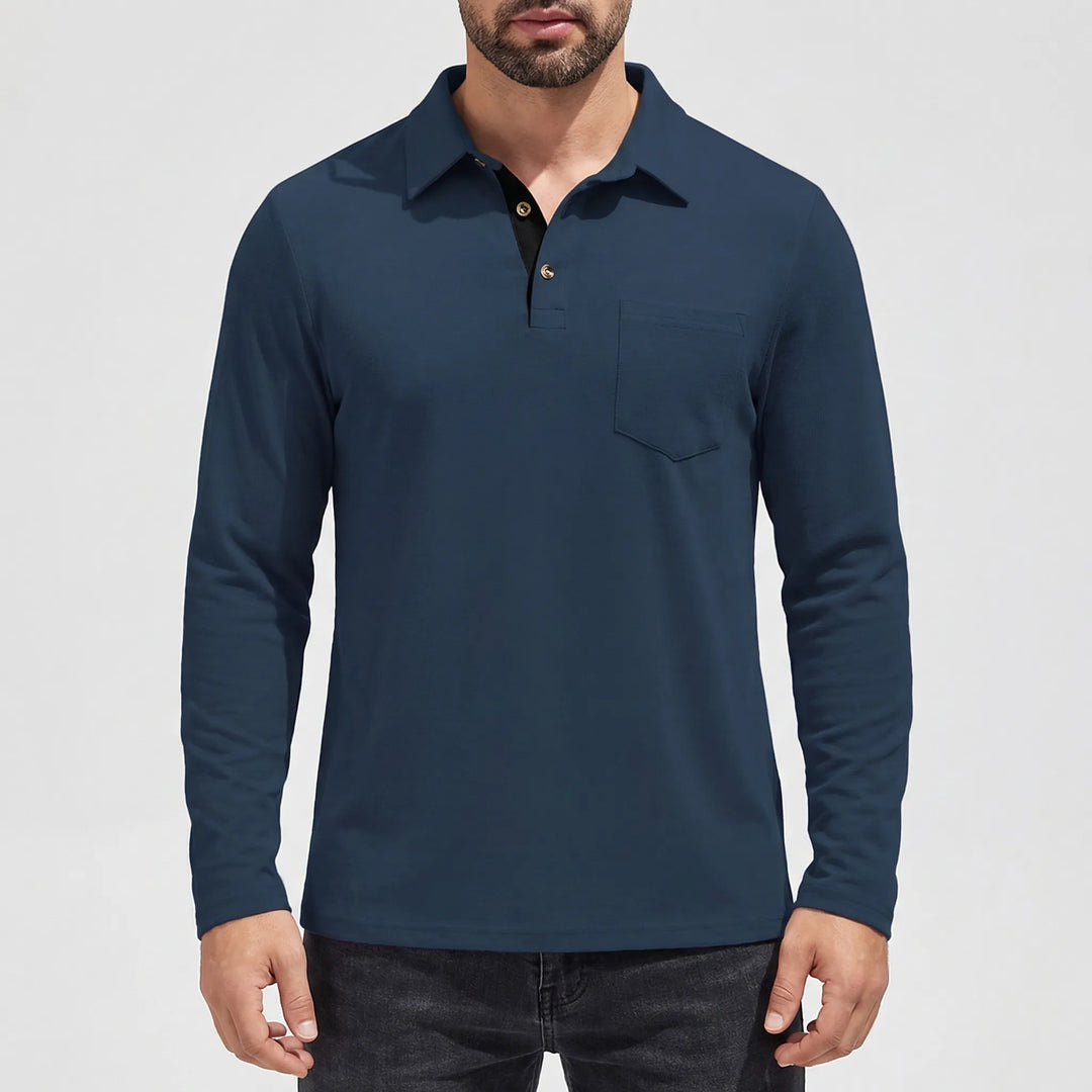 Collenzo - Long-Sleeve Polo Shirt With Chest Pocket