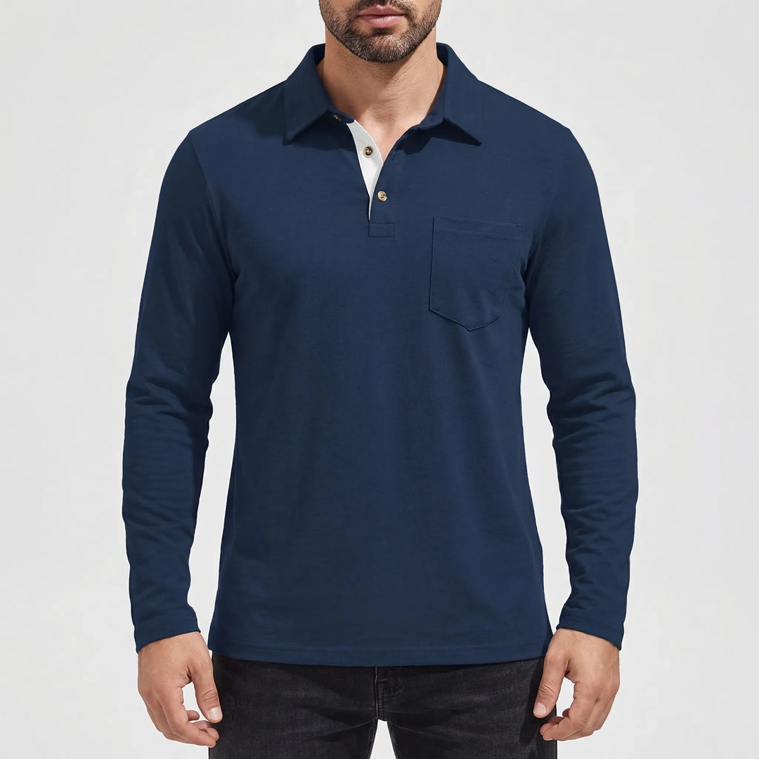 Collenzo - Long-Sleeve Polo Shirt With Chest Pocket