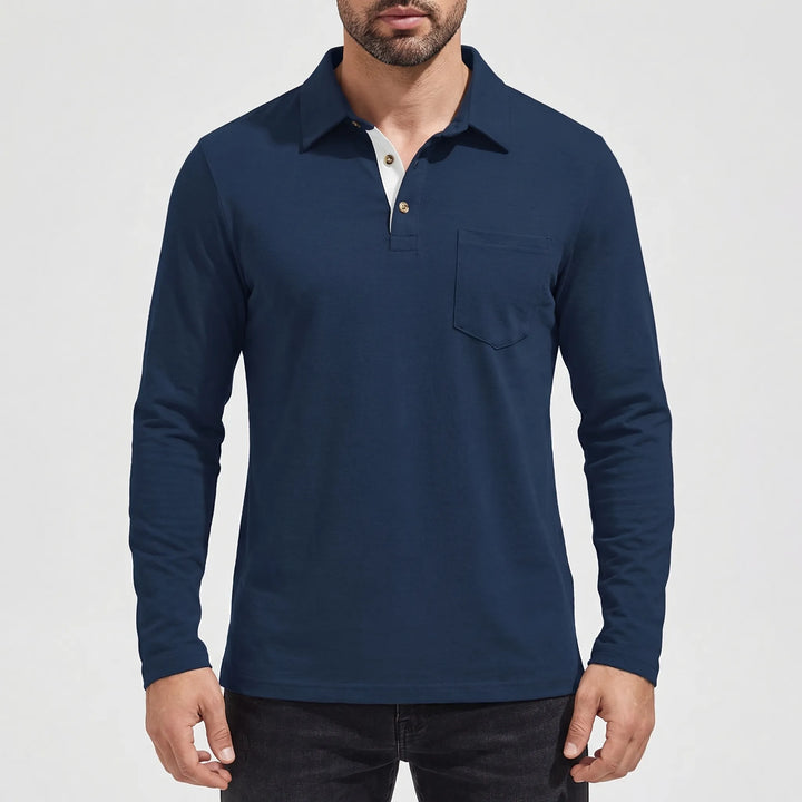Collenzo - Long-Sleeve Polo Shirt With Chest Pocket