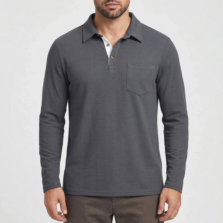 Collenzo - Long-Sleeve Polo Shirt With Chest Pocket