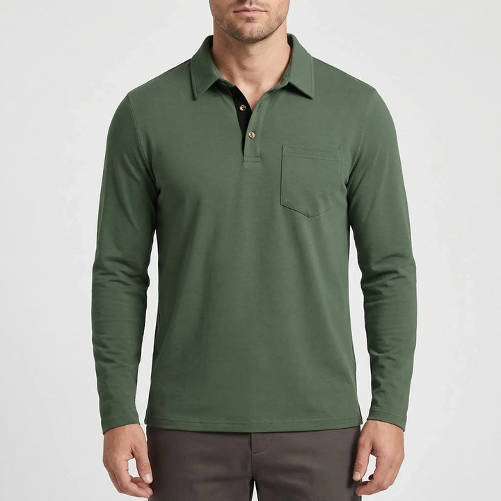 Collenzo - Long-Sleeve Polo Shirt With Chest Pocket
