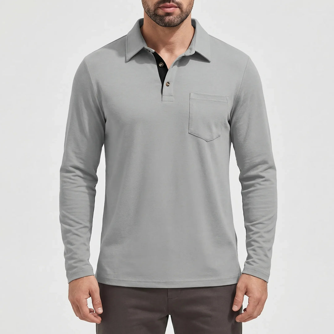 Collenzo - Long-Sleeve Polo Shirt With Chest Pocket